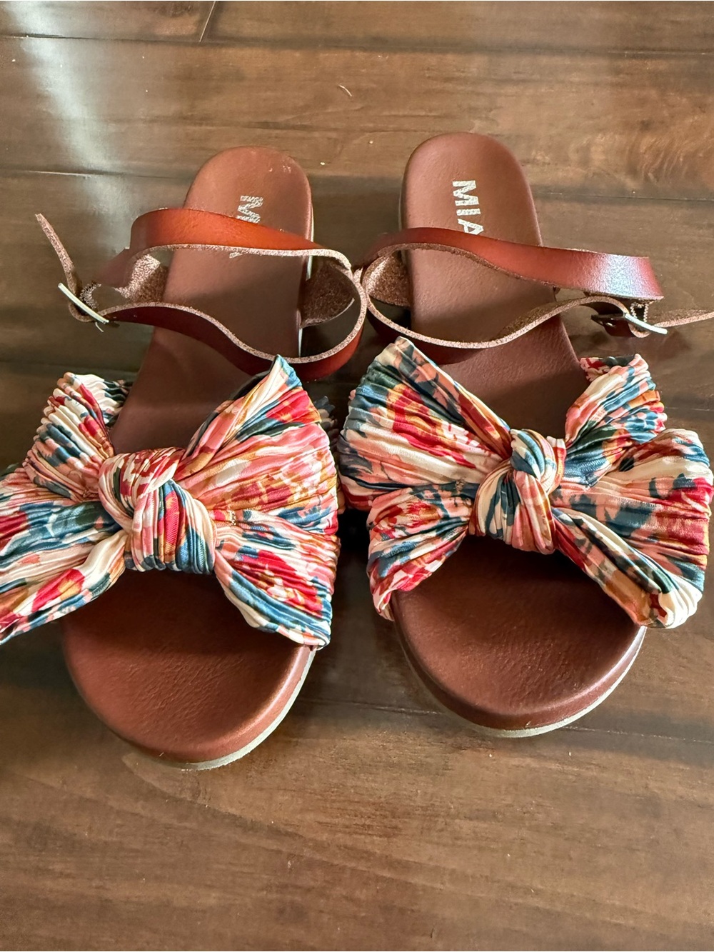 MIA Floral Bow Ankle Strap Sandals - Size 9